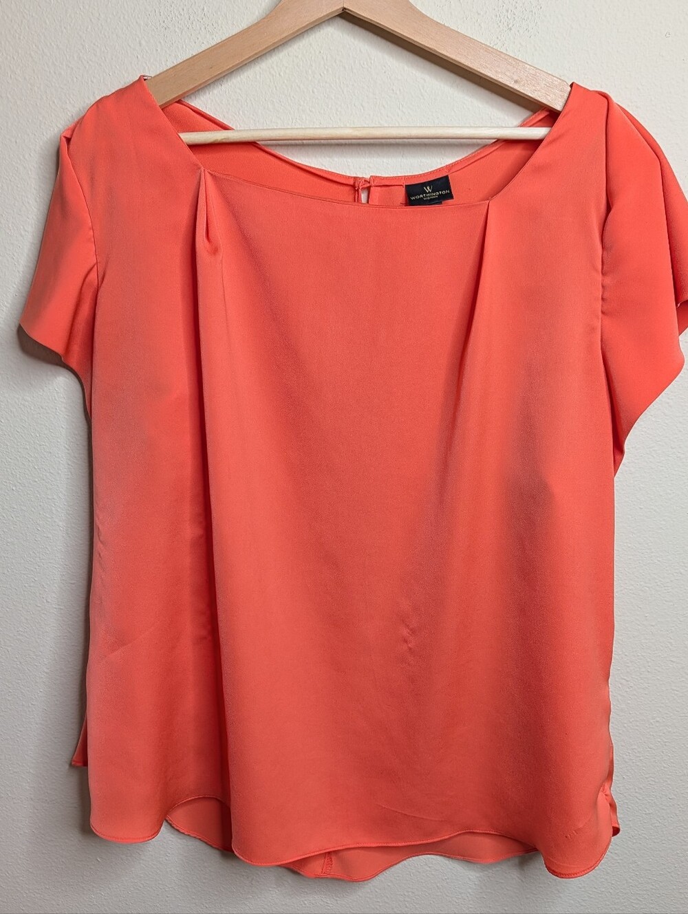 Worthington Woman Blouse Plus Size 2X‎ Orange Flutter Sleeve Back Button